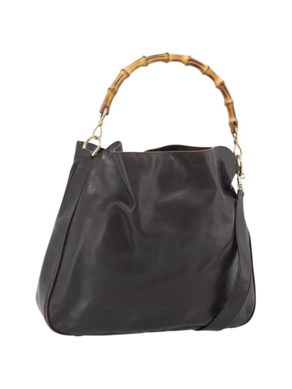 Authentic GUCCI Bamboo Shoulder Bag Leather 2way Brown Gold 001 2852 1577
